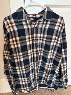 Alesbury Plaid Flannel Shirt Mens Large L Navy Blue Orange Regular Stitch Fix